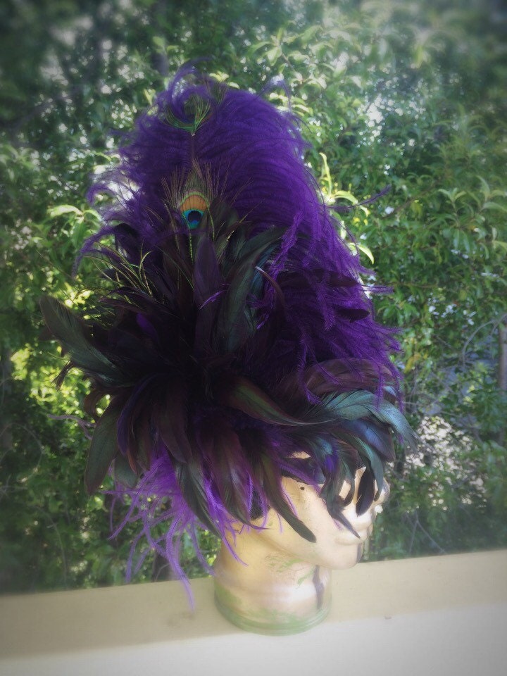 Pretty Purple showgirl Ostrich feather Burlesque clip. Shows, Cosplay, party hat, wedding, hat clip.