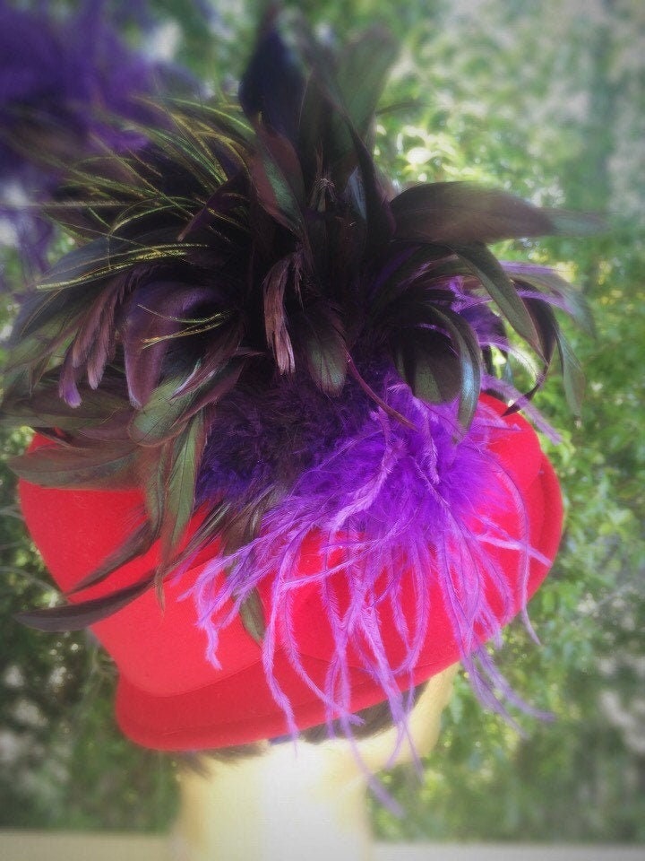 Pretty Purple showgirl Ostrich feather Burlesque clip. Shows, Cosplay, party hat, wedding, hat clip.