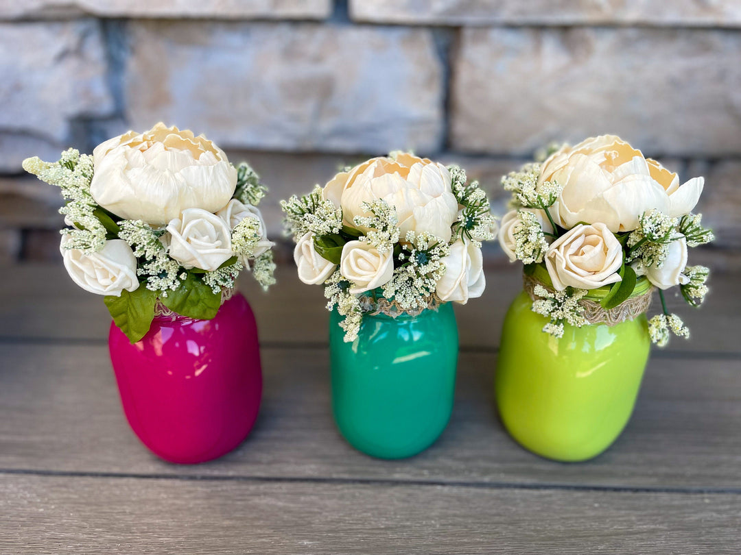 Sola Wood Flower arrangements. Eco Friendly. Mason Jar vase