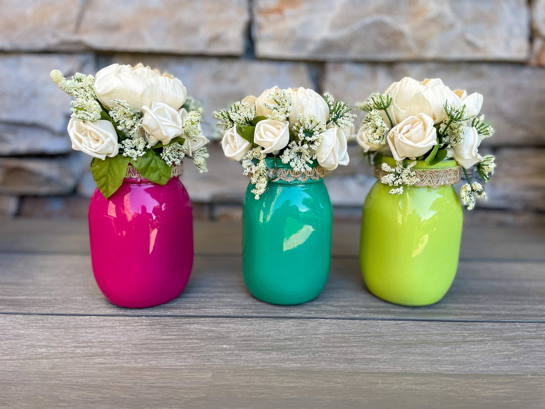 Sola Wood Flower arrangements. Eco Friendly. Mason Jar vase