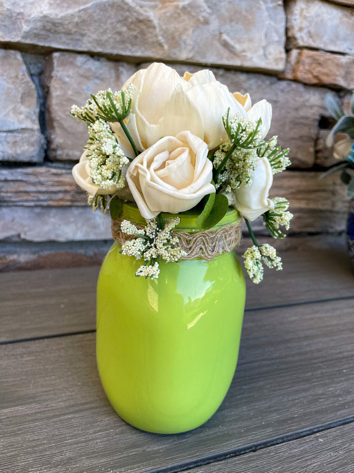 Sola Wood Flower arrangements. Eco Friendly. Mason Jar vase